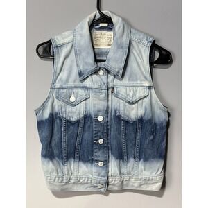 Levi's Women's Trucker Jacket Vest Ombré Denim Crop Blue Size Medium